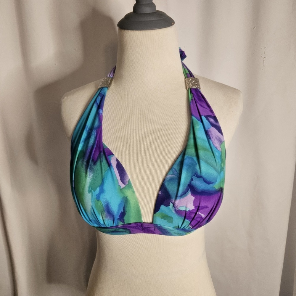 VENUS Women's Adjustable Halter Bikini Top Silver Accents Multi Color C‎ Cup